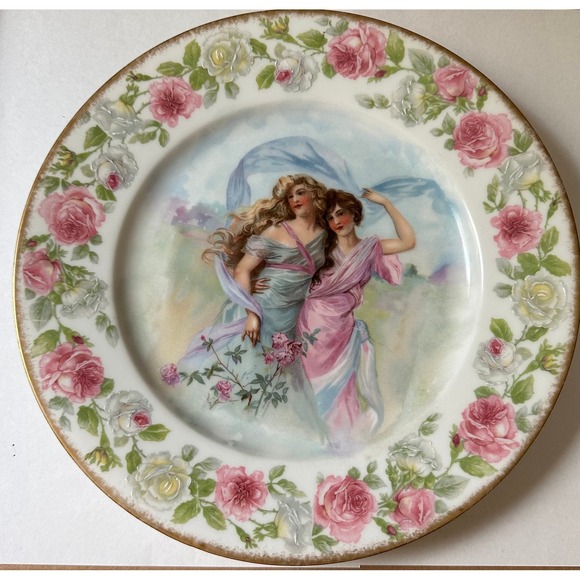 Limoges Other - Victorian Limoges Porcelain Portrait Plate Women Roses